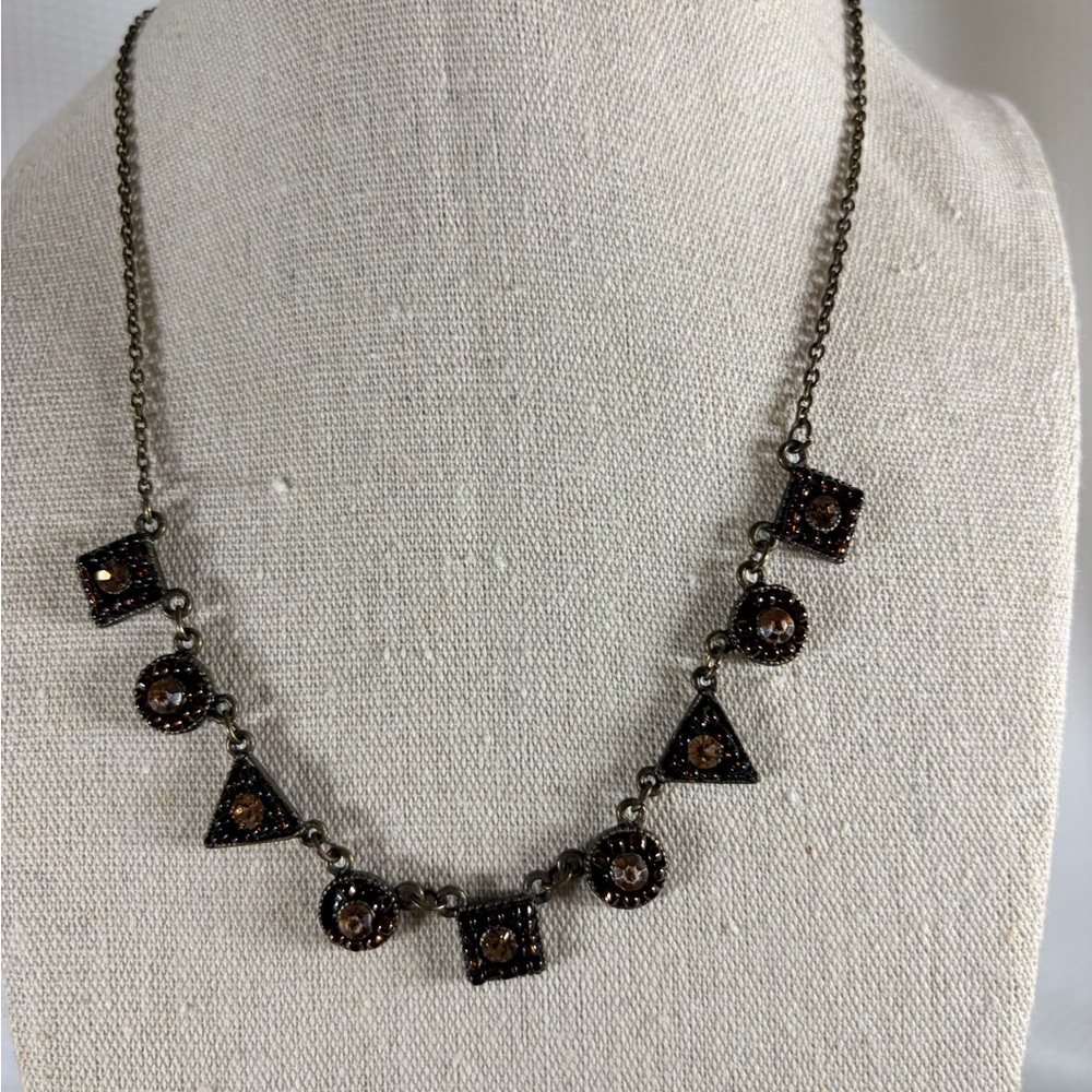 Vintage Retired Lia Sophia Brown and Black Geometric Necklace